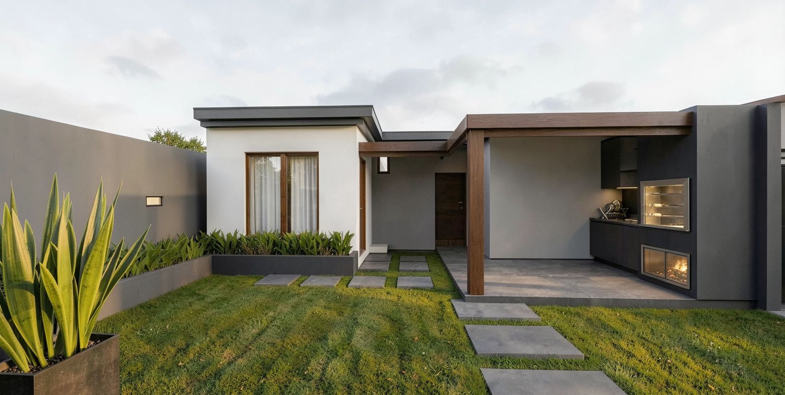 Render do projeto da Anexo Mafurra com pérgola e área gourmet